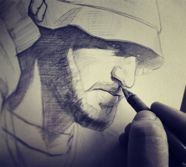 Мияги карандашом