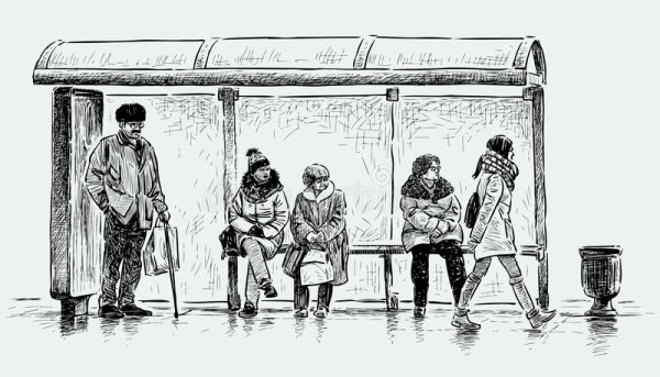 Наброски людей на остановке