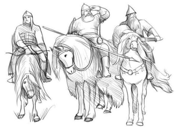 Три богатыря Васнецов рисунок