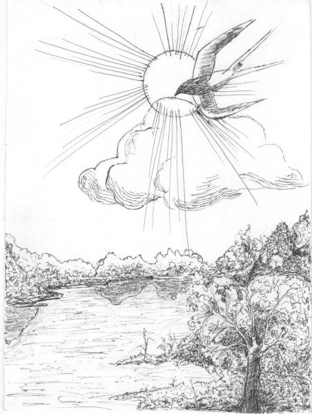 Солнечный пейзаж карандашом