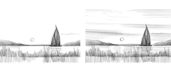 Закат карандашами чёрно-белое