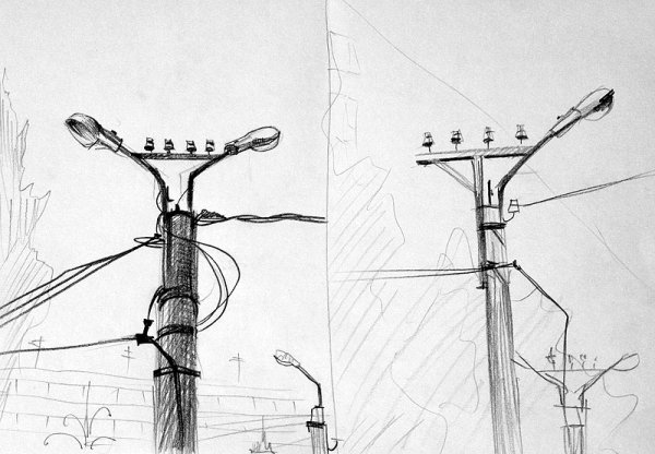 Фонарный столб с проводами
