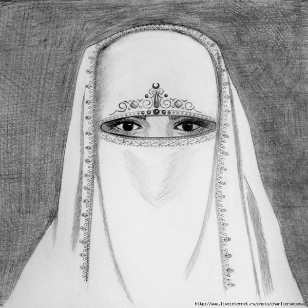 Портрет мусульманки карандашом
