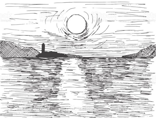 Эскизы карандашом заката у моря