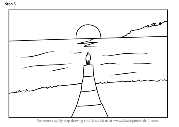 Пейзаж в круге карандашом