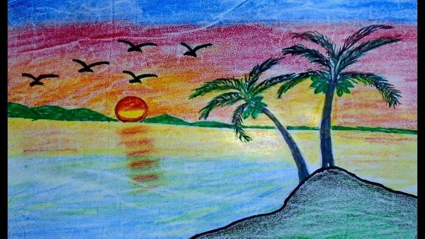 Закат красками для детей