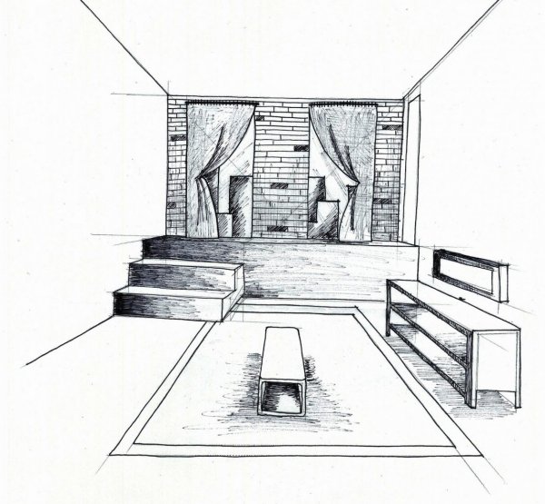 Линейная перспектива фронтальная скейч интерьер