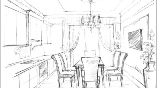 Эскизы интерьеров в ручную