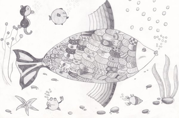 Подводный мир простым карандашом