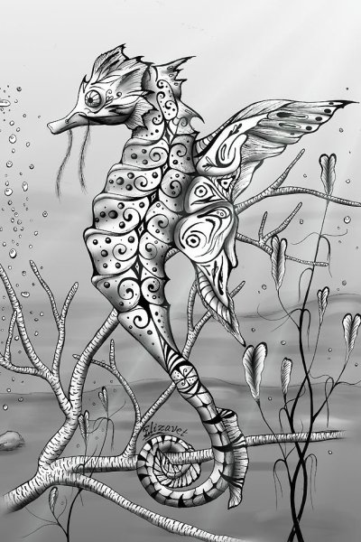 Морской конек рисунок