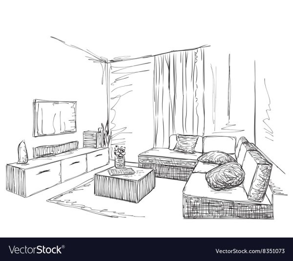 Интерьер гостиной в квартире карандашом