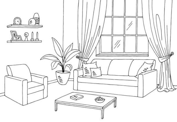 Гостиная раскраска для детей