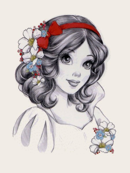 Белоснежка портрет цветными карандашами
