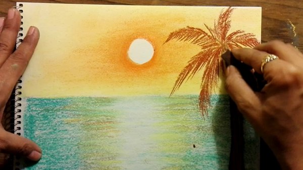 Море цветными карандашами