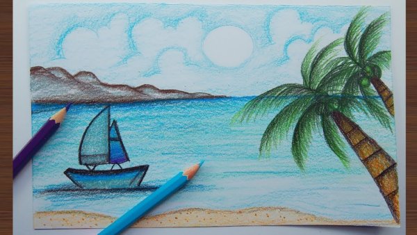 Лодка на реке рисунок