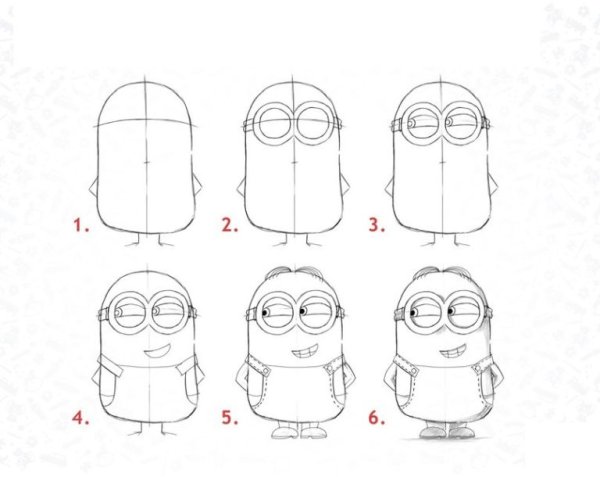 Рисунок миньона карандашом поэтапно