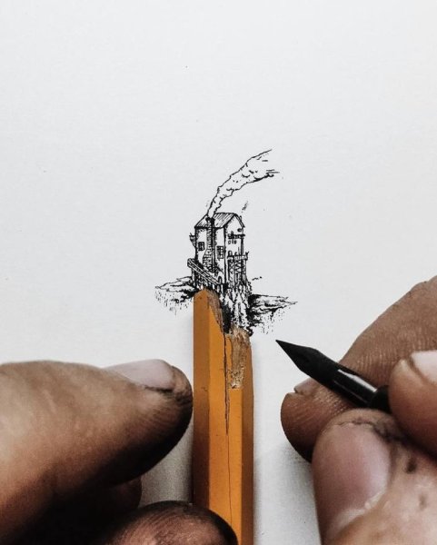 Пейзаж с животными карандашом