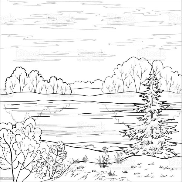 Раскраска пейзаж Весна