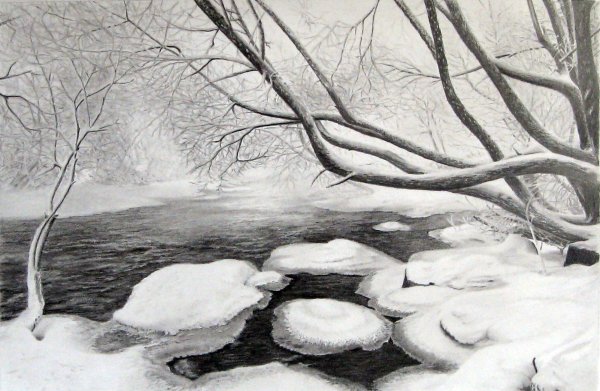 Весенийпейзаж карандашом