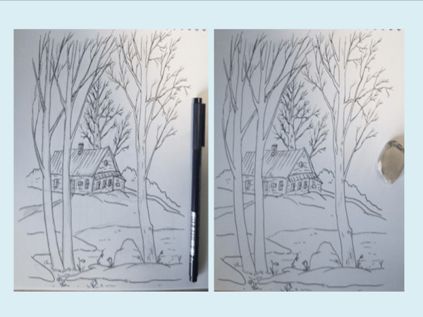Рисование весеннего пейзажа карандашом
