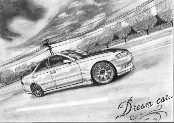 Машина на дороге карандашом