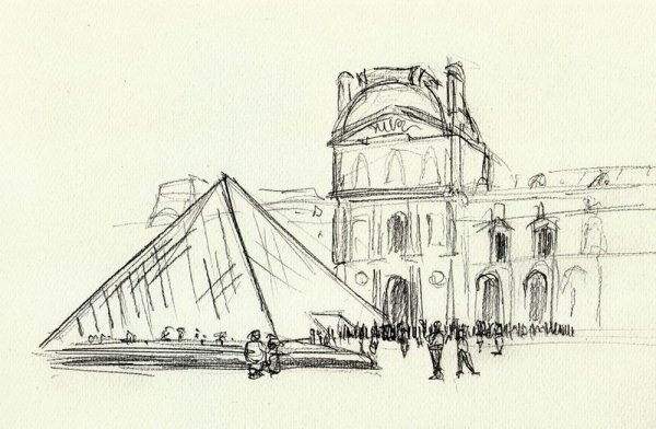 Достопримечательности Парижа Лувр нарисовать