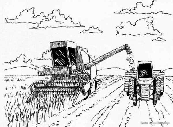 Раскраска комбайн в поле