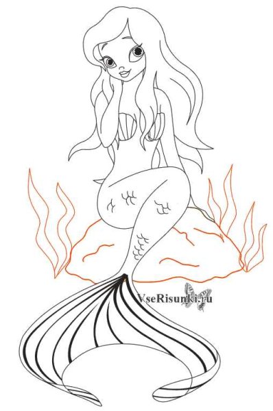 Русалочка рисунок карандашом
