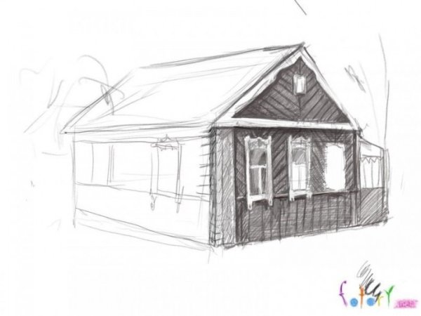 Нарисовать деревенский дом