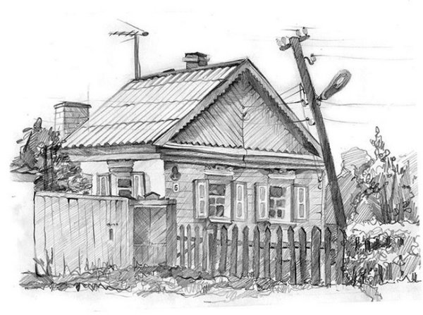 Деревня рисунок карандашом