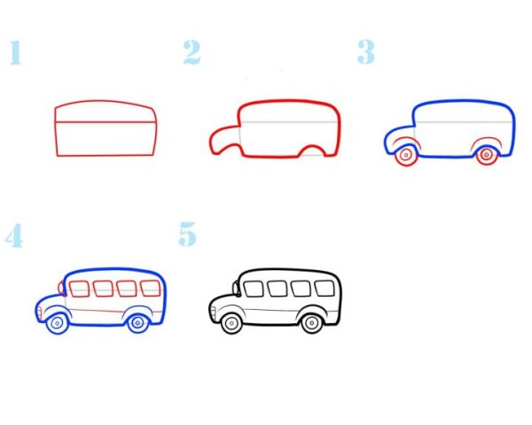 Поэтапное рисование машины для детей