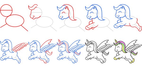 Поэтапное рисование единорога