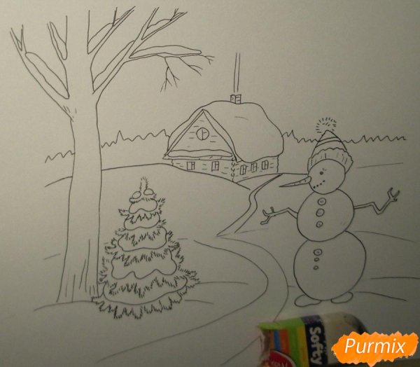 Зимний пейзаж набросок