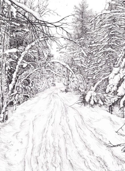 Зимняя картина карандашом