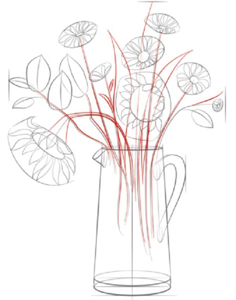 Поэтапное рисование вазы с цветами