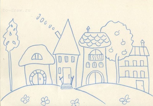 Город рисунок карандашом для детей