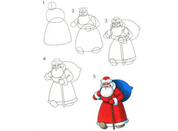 Схемы рисования Деда Мороза и Снегурочки