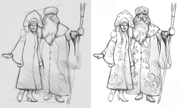 Рисунок Деда Мороза для детей легкие