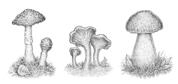 Грибы простым карандашом