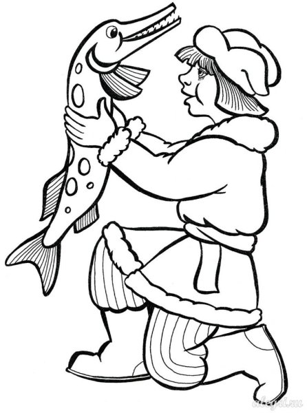 Раскраска щука из сказки по щучьему велению