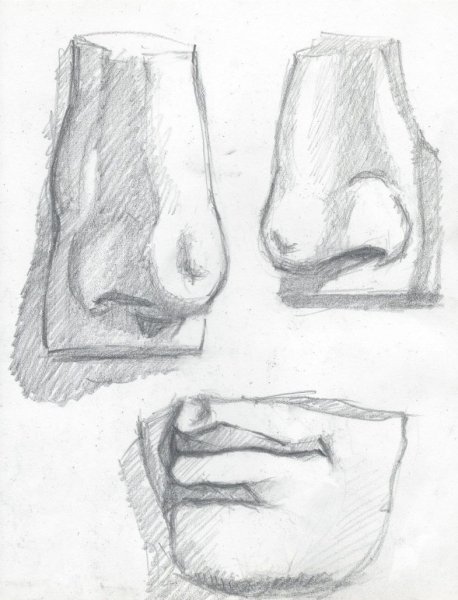 Нос рисовать карандашом