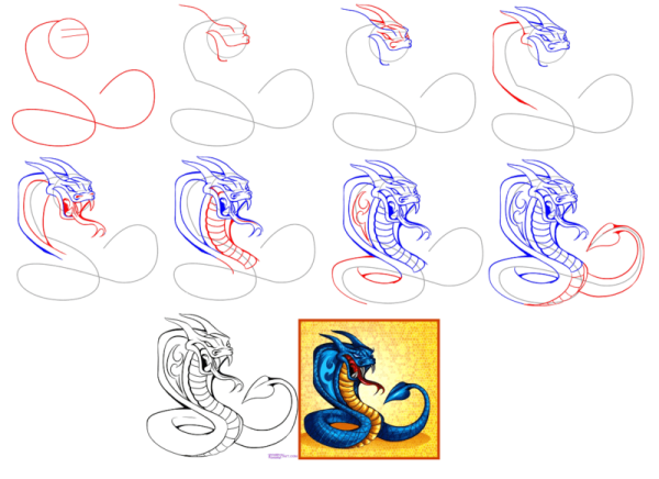Змея поэтапное рисование