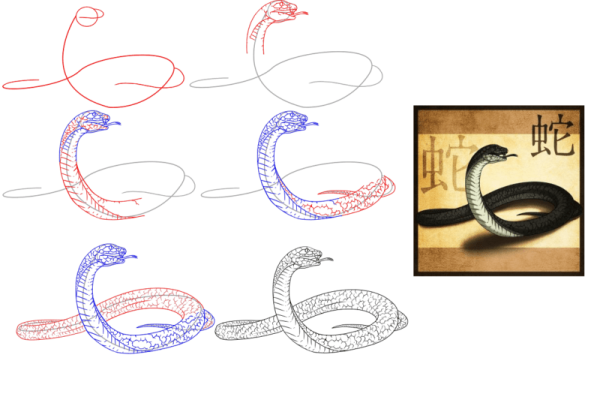 Змея поэтапное рисование