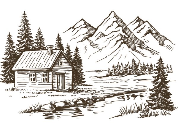 Раскраска домик в горах