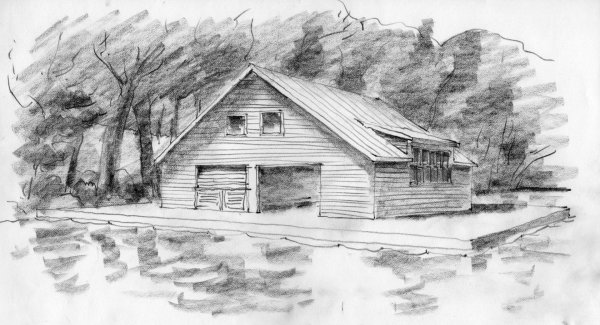 Скетч домик в лесу
