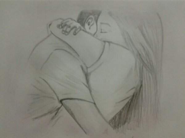 Парень с девушкой карандашом для срисовки