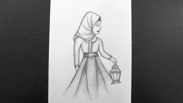 Рисунок девушки в хиджабе карандашом легкий