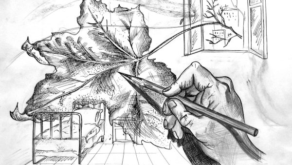 Осенний пейзаж карандашом