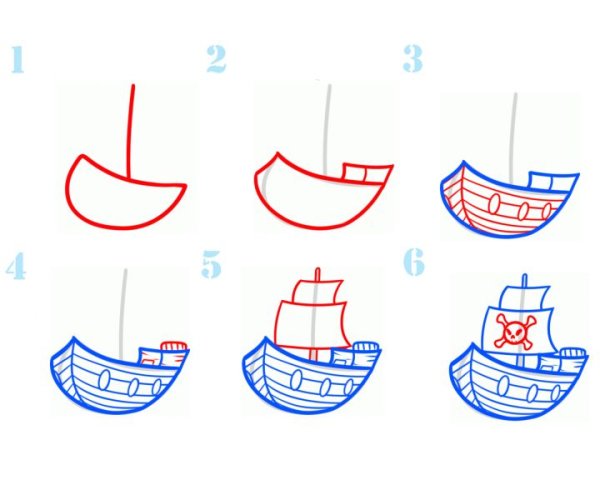Поэтапное рисование кораблика