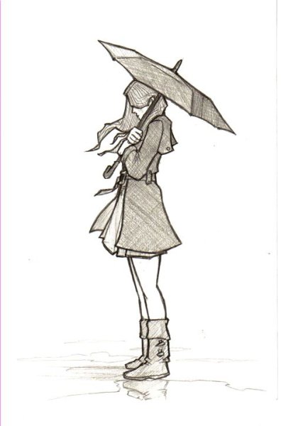 Девочка с зонтиком карандашом